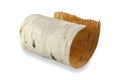 Birch bark isolated on a white background with shadow. Roll of birch bark rolled up on a white background. Birch bark on