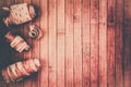 Birch bark rolls on a wooden table