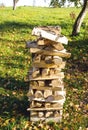 Birch firewood loaded stack Organic fuel fireplace
