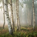Birch forest in the haze Royalty Free Stock Photo
