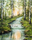 Birch forest and river