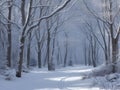 Birch forest in snowy wintertime
