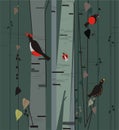 Birch grove with birds