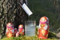 Birch juice and nested dolls Royalty Free Stock Photo