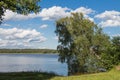 Birch leaning to the lake. Stropskoe Lake, Daugavpils, Latvia