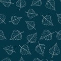 Birch leaves seamless pattern on dark background Royalty Free Stock Photo