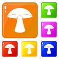 Birch mushroom icons set vector color