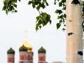 Birch tree and cupola of russian church in Moscow