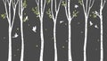 Birch Tree with deer and birds Silhouette Background