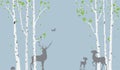 Birch Tree with deer and birds Silhouette Background for wallpaper sticker Royalty Free Stock Photo