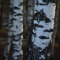 Birch Tree Grove Trunks Bark Closeup Background, Large Detailed Vertical Birches March Landscape Scene, Rural Early Spring Season Royalty Free Stock Photo