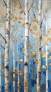 Birch trees with gold leaves and blue spires Royalty Free Stock Photo