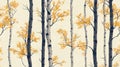 Birch trees with vibrant yellow leaves create stunning pattern against light background, evoking sense of tranquility and nature Royalty Free Stock Photo