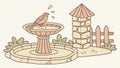 Bird Bath with Birds Vector Illustration, vector design Generative AI Royalty Free Stock Photo