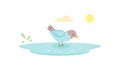 Bird Bathing in Puddle: Refreshing Scene under Sunny Sky, vector design Generative AI Royalty Free Stock Photo