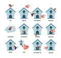 Bird and birdhouse, learning preposition vector isolated