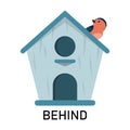 Bird and birdhouse, learning preposition vector isolated Royalty Free Stock Photo