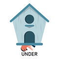 Bird and birdhouse, learning preposition vector isolated Royalty Free Stock Photo