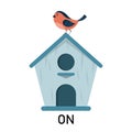 Bird and birdhouse, learning preposition vector isolated