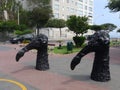 Bird black statues in Barranco district of Lima