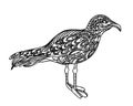 The bird is black and white. Seagull coloring page. Linear drawing animal. Antistress coloring page. illustration isolated on a
