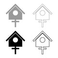 Bird box starling house birdhouse nesting set icon grey black color vector illustration image solid fill outline contour line Royalty Free Stock Photo