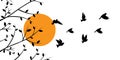 Flying birds silhouettes on sunset and branch illustration, vector Royalty Free Stock Photo