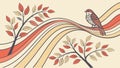 Bird on Branch with Abstract Wavy Background, vector design Generative AI Royalty Free Stock Photo