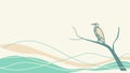 Bird on Branch Over Abstract Wavy Landscape, vector design Generative AI Royalty Free Stock Photo