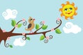 Bird on a branch. Sunny day.Vector cartoon Royalty Free Stock Photo