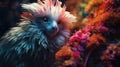 A mix of a monkey and a bird with bright red hair and pink feathers, AI Royalty Free Stock Photo