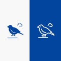 Bird, British, Small, Sparrow Line and Glyph Solid icon Blue banner Line and Glyph Solid icon Blue banner