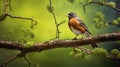 American Robin On Wood Branch: Captivating Wildlife Photography