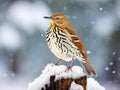 Bird Brown Thrasher in Snow Royalty Free Stock Photo