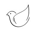 Bird brush line. Cute Hand Drawn calligraphy dove for design. Flying pigeon logo. Black and white vector illustration Royalty Free Stock Photo