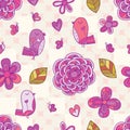 Bird butterfly bee flower leaf pastel color seamless pattern