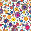 Bird butterfly flower colorful land seamless pattern