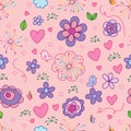 Bird butterfly flower line style seamless pattern