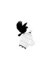 Flying bird silhouette with bird cage, vector