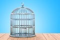 Bird cage on the wooden table. 3D Royalty Free Stock Photo