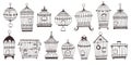 Bird cages. Silhouette vintage birdcages. Ornamental objects. Decorative shapes. Interior retro houses for parrots and Royalty Free Stock Photo