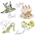 Bird, cake, heart, shoes Royalty Free Stock Photo