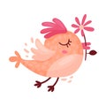 Bird Carrying Flower in Its Beak as Saint Valentine Day Symbol Vector Illustration