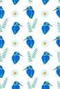 Bird and chamomile seamless pattern