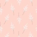 Bird cherry tree branches seamless blossom light pattern vector design.