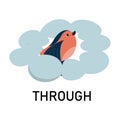 Bird and cloud, learning preposition vector isolated Royalty Free Stock Photo