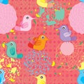 Bird Colorful Circle Flower Seamless Pattern Royalty Free Stock Photo