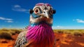 Hyper-realistic Sci-fi Bird In The Desert With Rainbow Colored Body Royalty Free Stock Photo