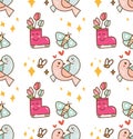 Bird couple with flower kawaii background