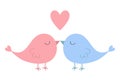 Bird couple set. Cute heart. Pink and blue color. Love Greeting card. Happy Valentines Day. Sticker print. Cartoon kawaii funny Royalty Free Stock Photo